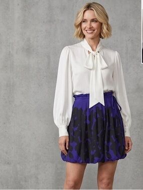 Sonia Rykiel (Luxery) Silk Pleated Blue and Black Abstract Print Skirt